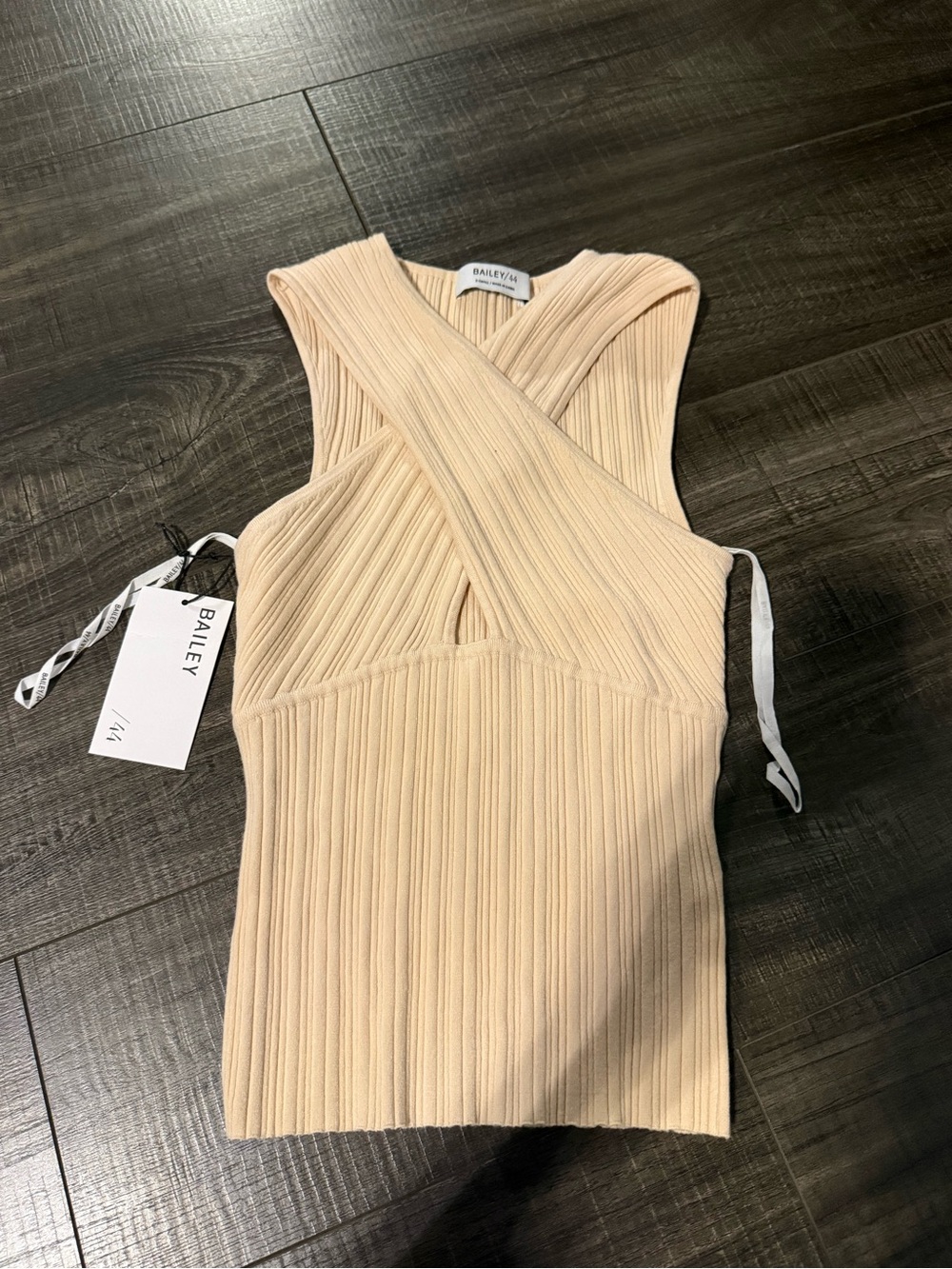 Bailey 44 Cream Ribbed One-Shoulder Cross Front